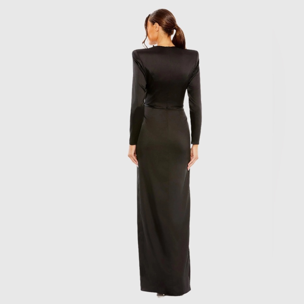 NWT $398 MAC DIGGAL Black Long Sleeve Structured Bow Draped Gown DRESS BLACK - Picture 4 of 4